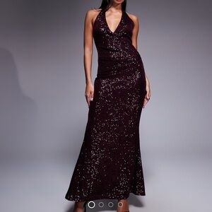 ASOS SEQUIN FORMAL GOWN in “burgundy”
